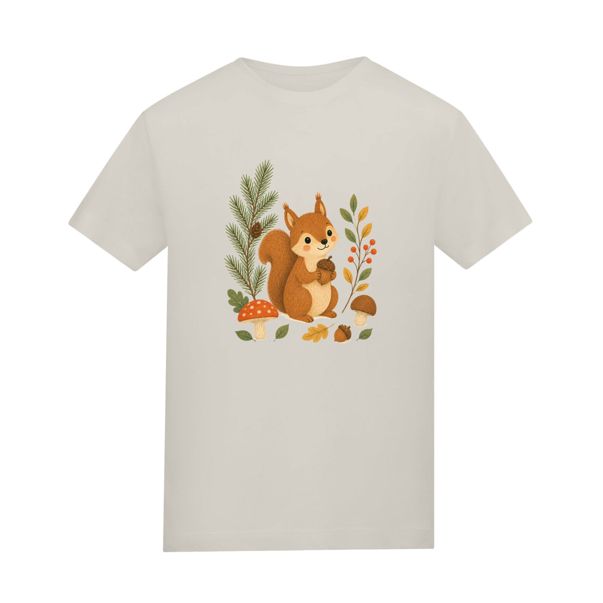 Squirrel's Autumn Store Adult Unisex T-shirt - Once Upon a Woodland Natural Stone colour variant image