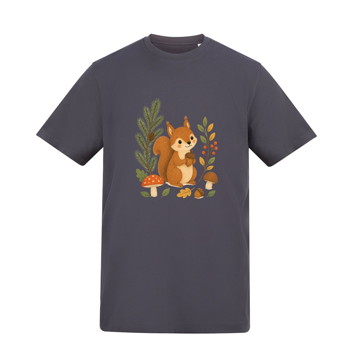 Squirrel's Autumn Store Adult Unisex T-shirt - Once Upon a Woodland Solid Charcoal colour variant image