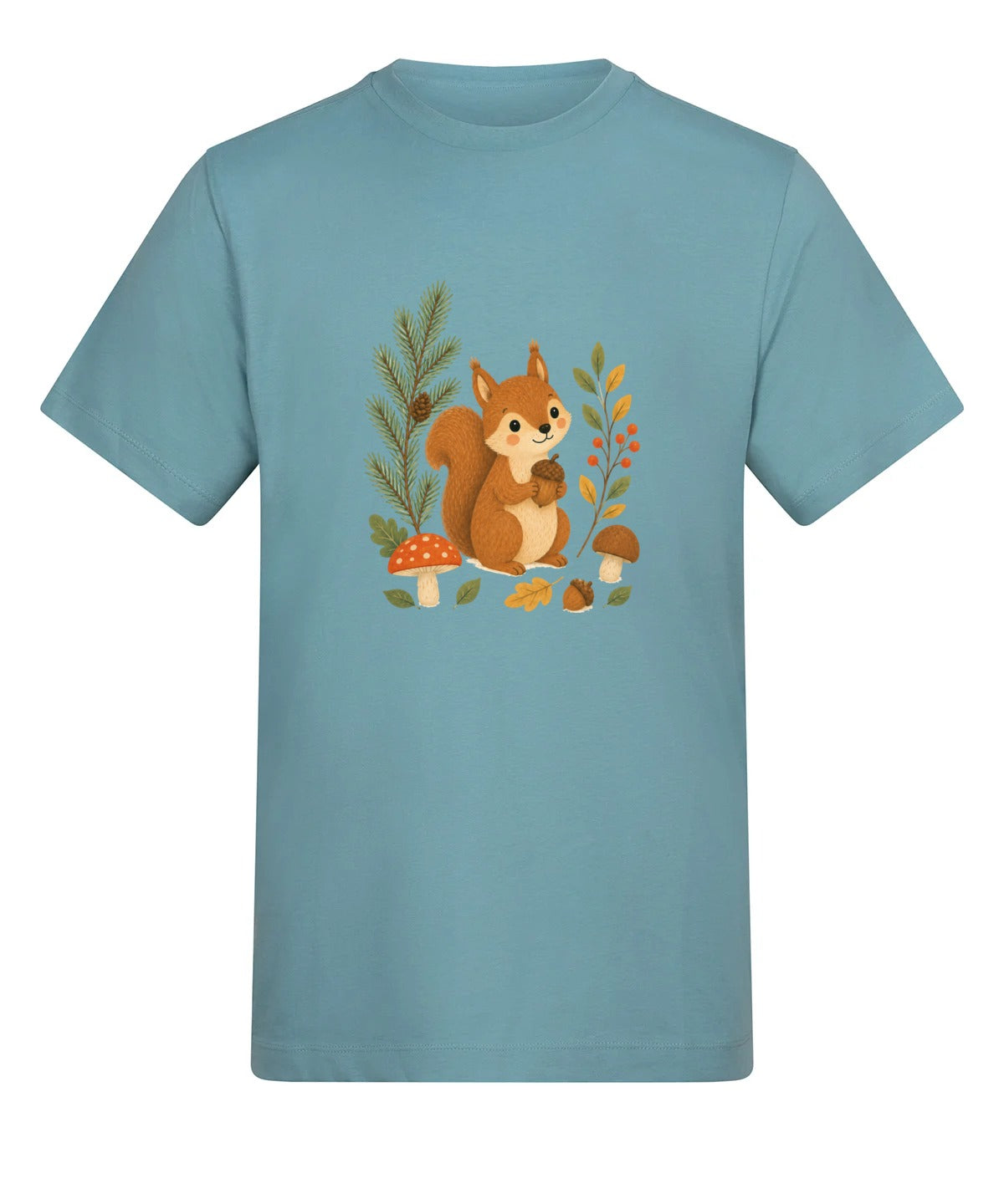 Squirrel's Autumn Store Adult Unisex T-shirt - Once Upon a Woodland Seafoam colour variant image
