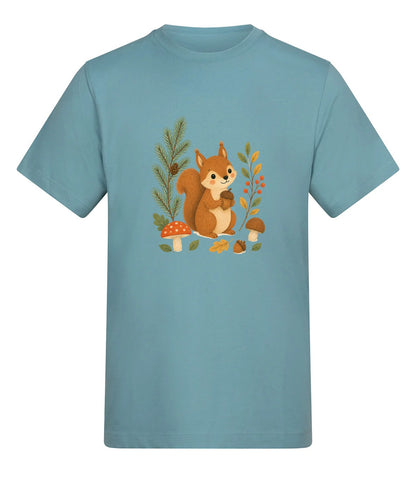 Squirrel's Autumn Store Adult Unisex T-shirt - Once Upon a Woodland Seafoam colour variant image