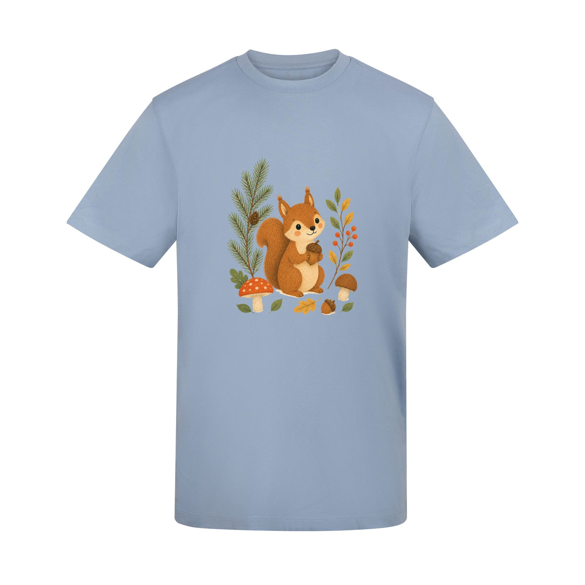 Squirrel's Autumn Store Adult Unisex T-shirt - Once Upon a Woodland Sky Blue colour variant image