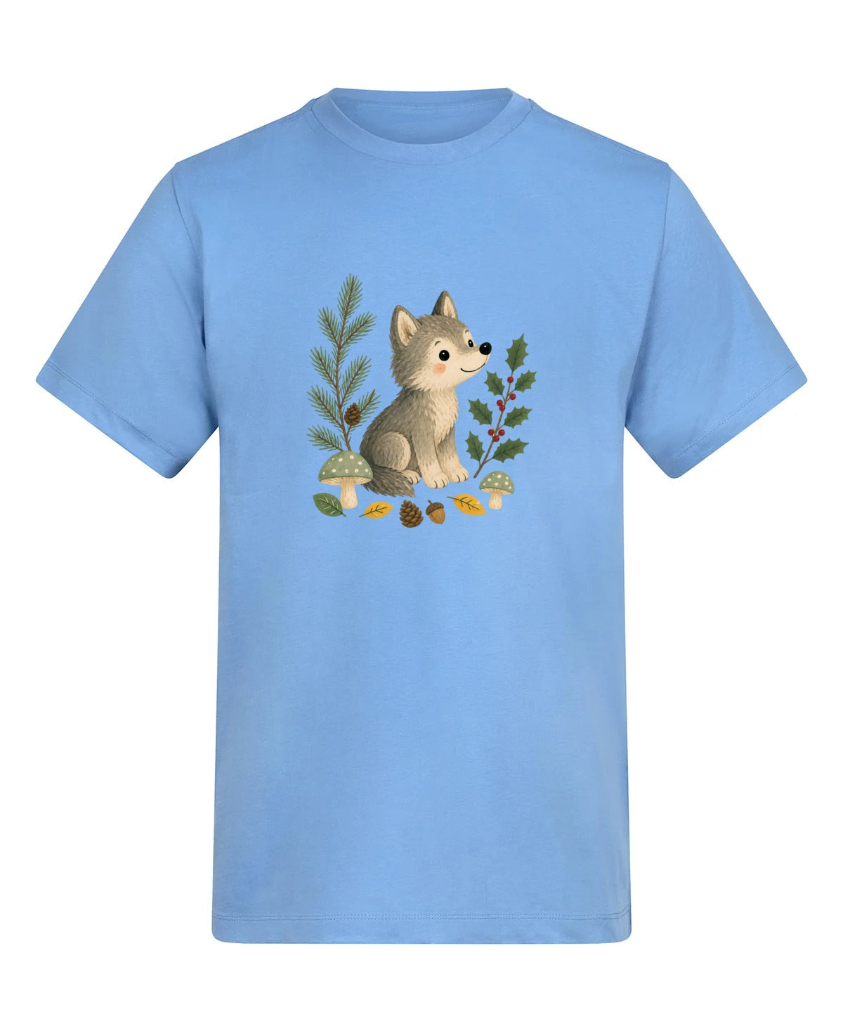 Wolf in the Winter Wood Adult Unisex T-shirt - Once Upon a Woodland Cornflower Blue colour variant image