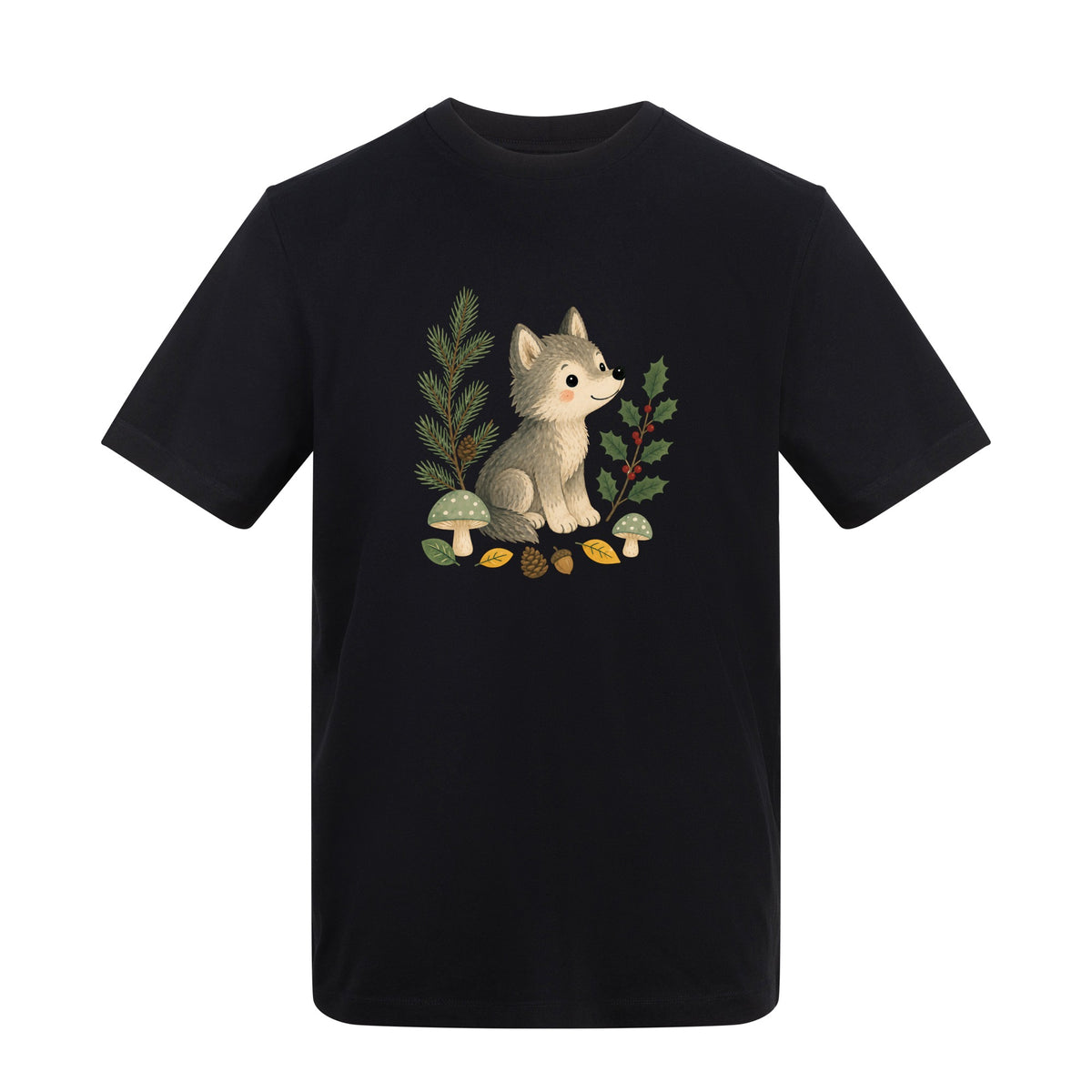 Wolf in the Winter Wood Adult Unisex T-shirt - Once Upon a Woodland Deep Black colour variant image