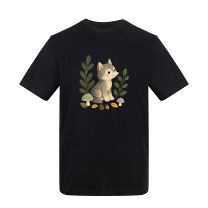 Wolf in the Winter Wood Adult Unisex T-shirt - Once Upon a Woodland Deep Black colour variant image
