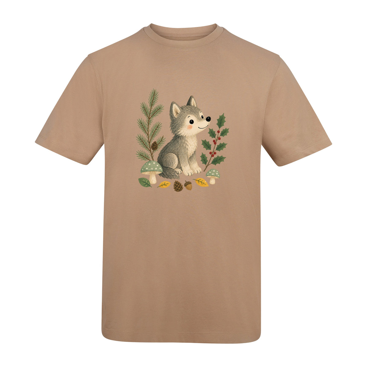 Wolf in the Winter Wood Adult Unisex T-shirt - Once Upon a Woodland Desert Sand colour variant image