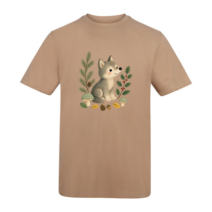 Wolf in the Winter Wood Adult Unisex T-shirt - Once Upon a Woodland Desert Sand colour variant image