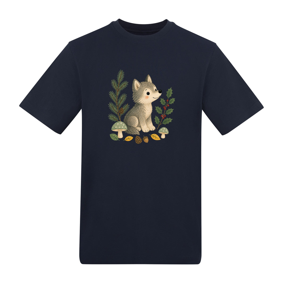 Wolf in the Winter Wood Adult Unisex T-shirt - Once Upon a Woodland French Navy colour variant image