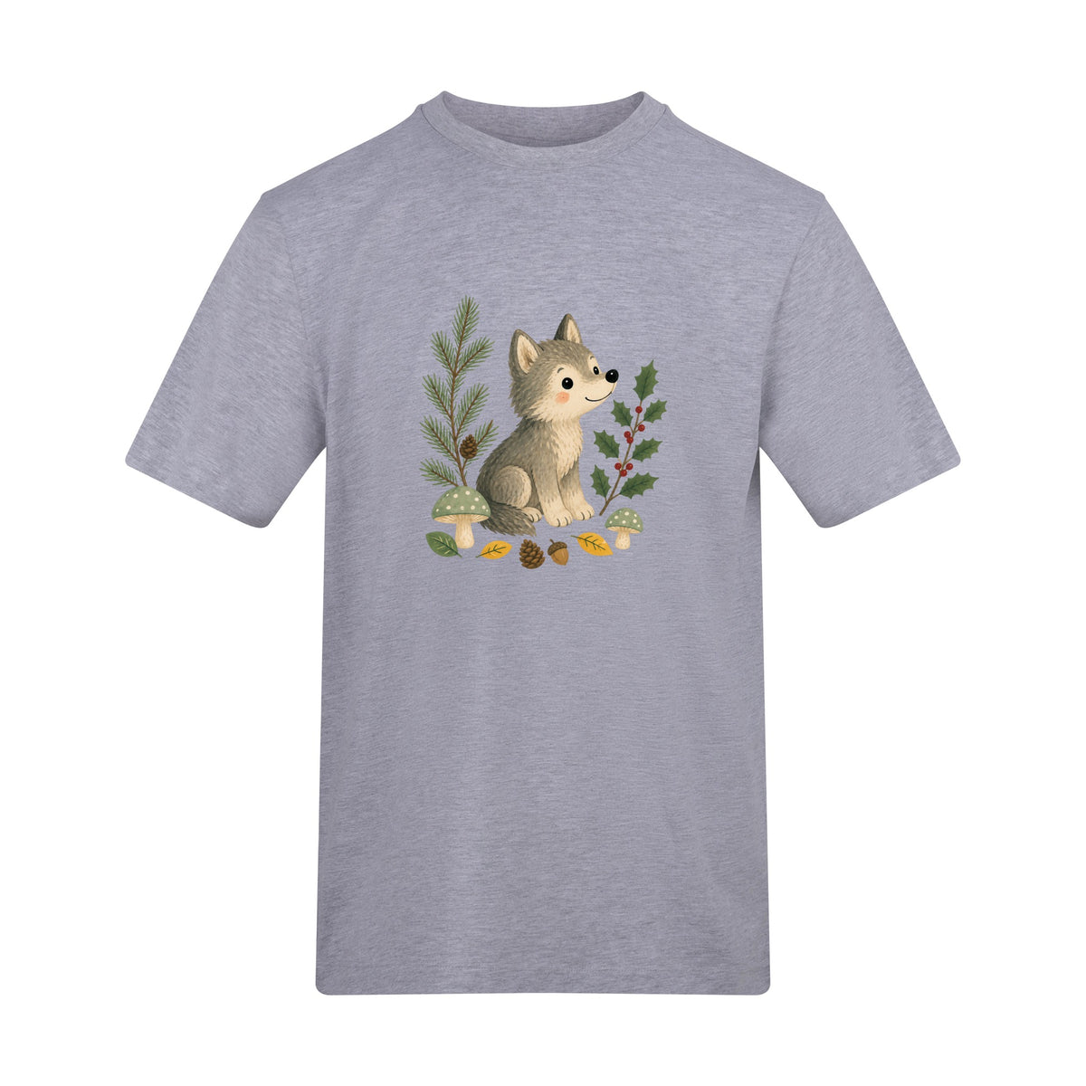 Wolf in the Winter Wood Adult Unisex T-shirt - Once Upon a Woodland Heather Grey colour variant image