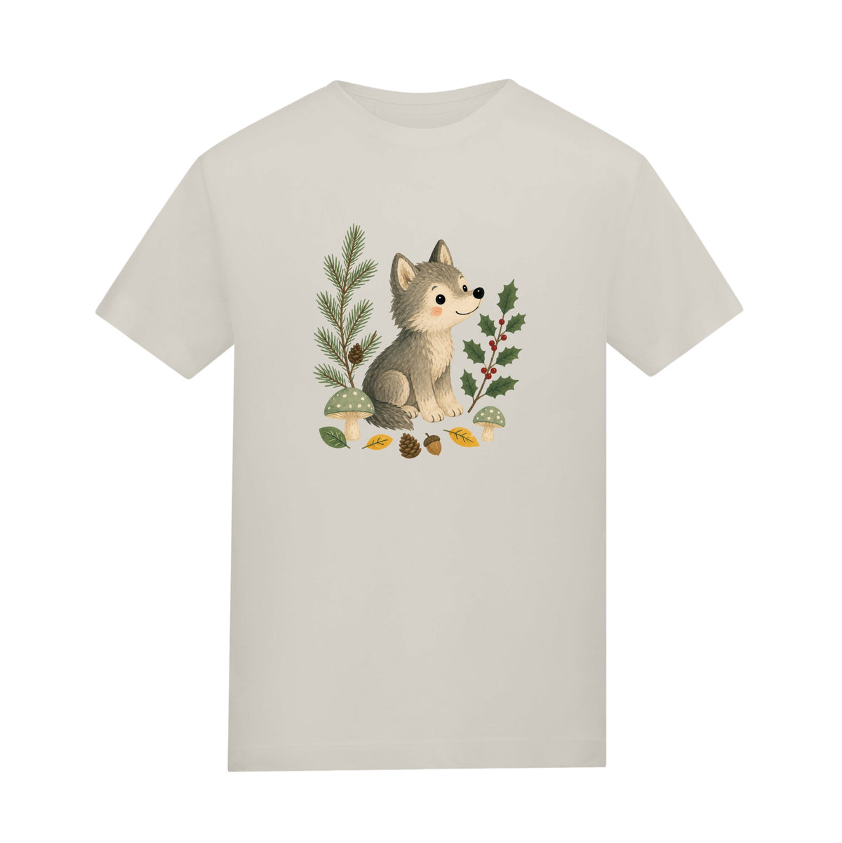 Wolf in the Winter Wood Adult Unisex T-shirt - Once Upon a Woodland Natural Stone colour variant image