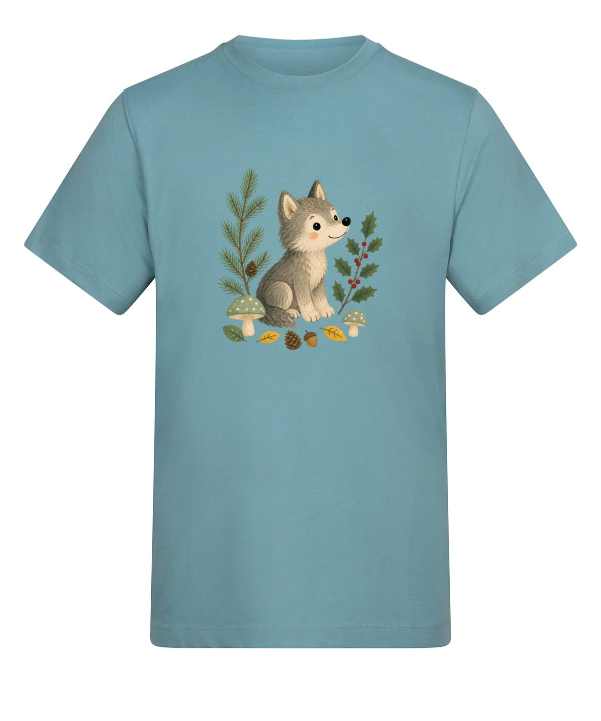 Wolf in the Winter Wood Adult Unisex T-shirt - Once Upon a Woodland Seafoam colour variant image