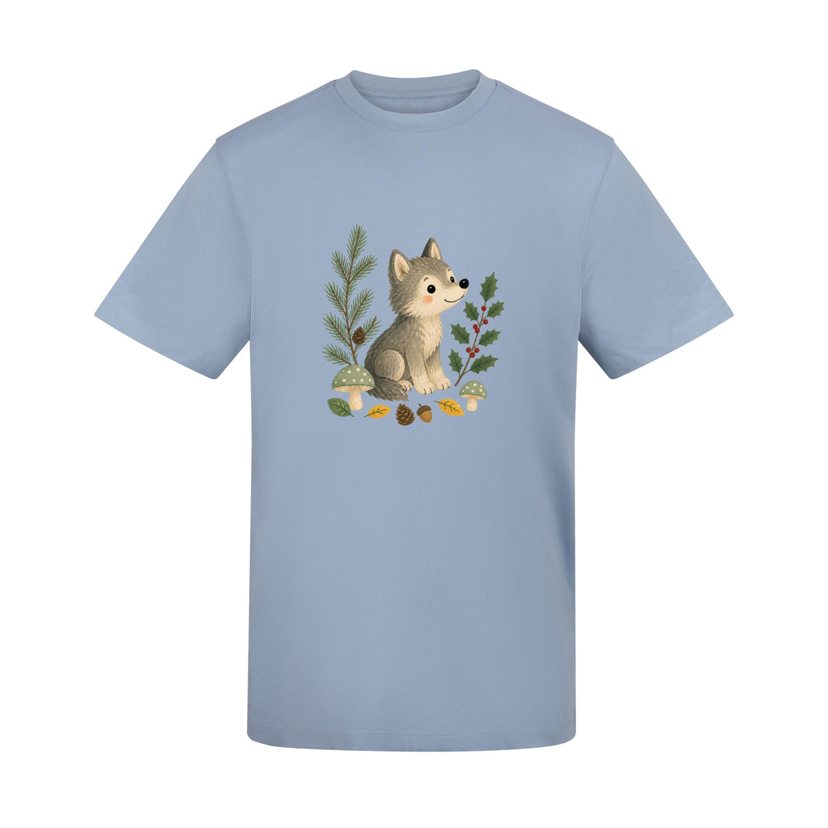 Wolf in the Winter Wood Adult Unisex T-shirt - Once Upon a Woodland Sky Blue colour variant image