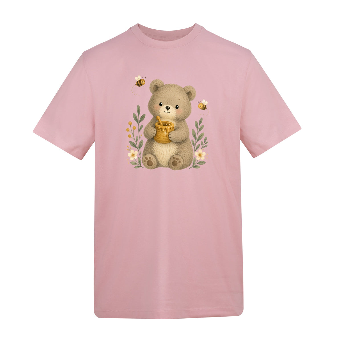 Bear and the Honey Bees Adult Unisex T-shirt - Once Upon a Woodland Baby Pink colour variant image