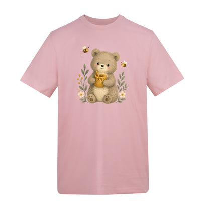 Bear and the Honey Bees Adult Unisex T-shirt - Once Upon a Woodland Baby Pink colour variant image