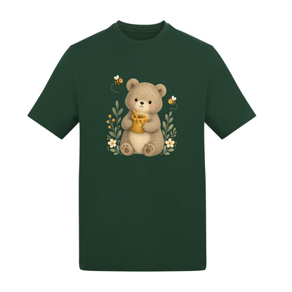 Bear and the Honey Bees Adult Unisex T-shirt - Once Upon a Woodland Bottle Green colour variant image