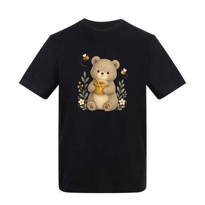 Bear and the Honey Bees Adult Unisex T-shirt - Once Upon a Woodland Deep Black colour variant image