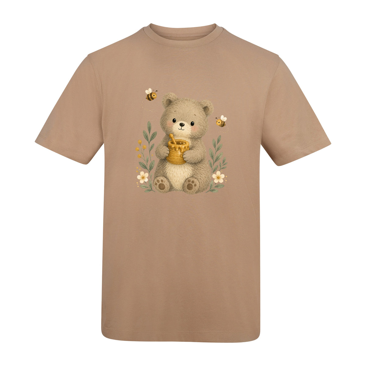 Bear and the Honey Bees Adult Unisex T-shirt - Once Upon a Woodland Desert Sand colour variant image