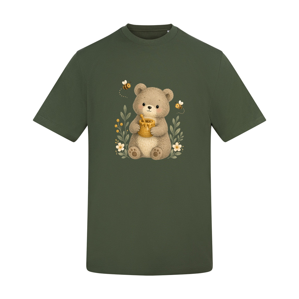 Bear and the Honey Bees Adult Unisex T-shirt - Once Upon a Woodland Earthy Green colour variant image