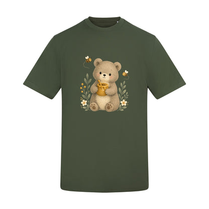 Bear and the Honey Bees Adult Unisex T-shirt - Once Upon a Woodland Earthy Green colour variant image