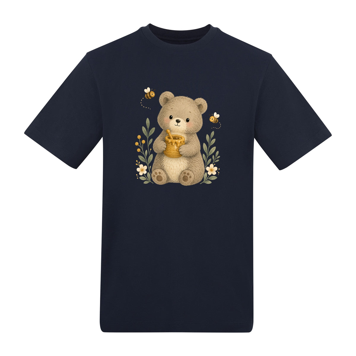 Bear and the Honey Bees Adult Unisex T-shirt - Once Upon a Woodland French Navy colour variant image