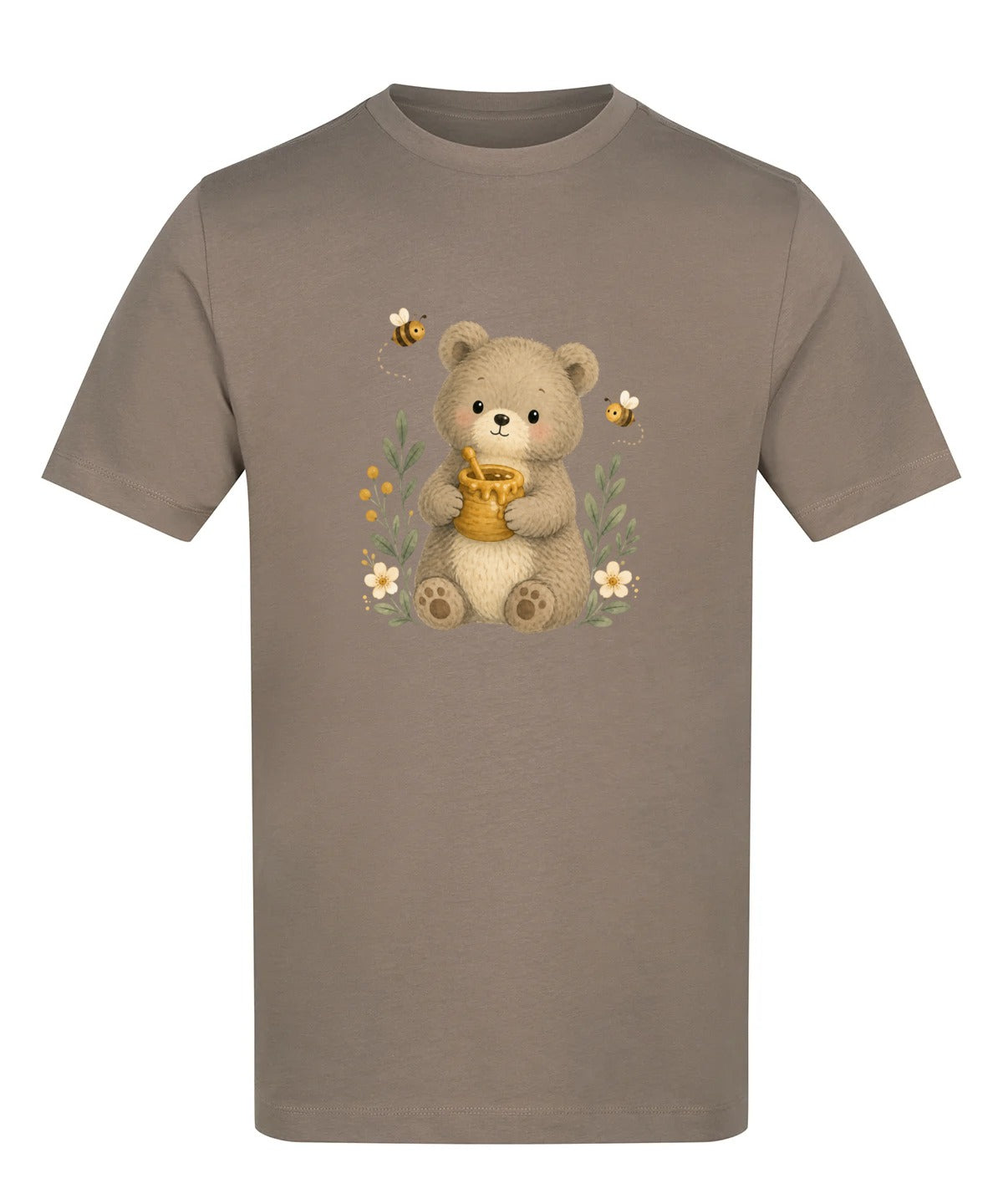 Bear and the Honey Bees Adult Unisex T-shirt - Once Upon a Woodland Mocha Brown colour variant image