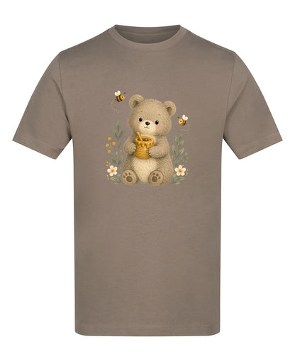 Bear and the Honey Bees Adult Unisex T-shirt - Once Upon a Woodland Mocha Brown colour variant image