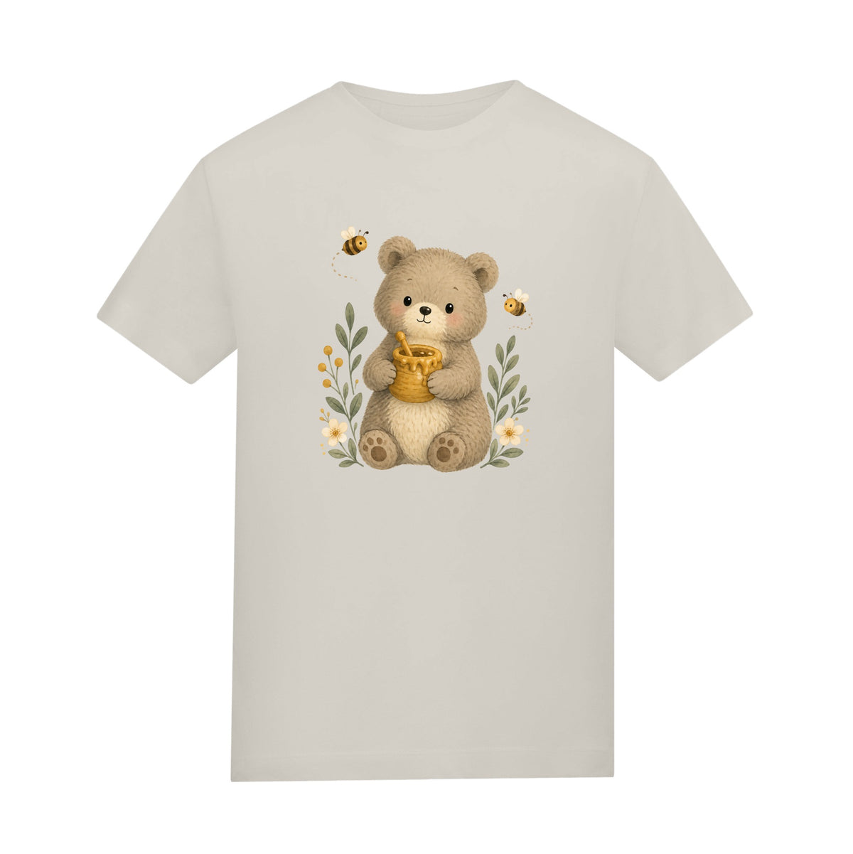 Bear and the Honey Bees Adult Unisex T-shirt - Once Upon a Woodland Natural Stone colour variant image