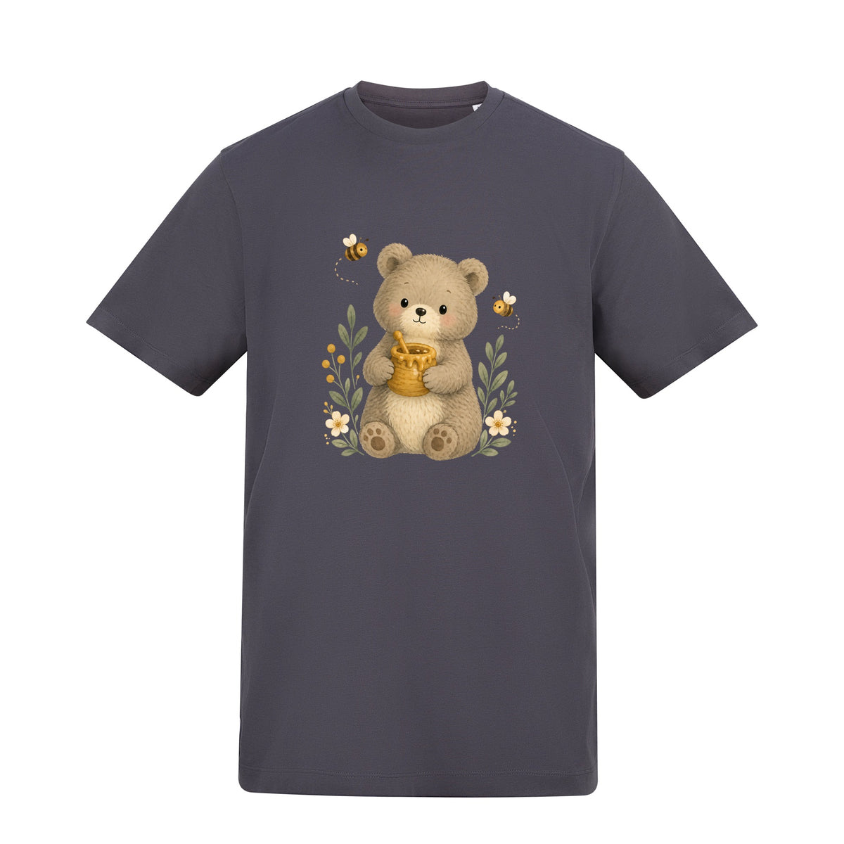 Bear and the Honey Bees Adult Unisex T-shirt - Once Upon a Woodland Solid Charcoal colour variant image