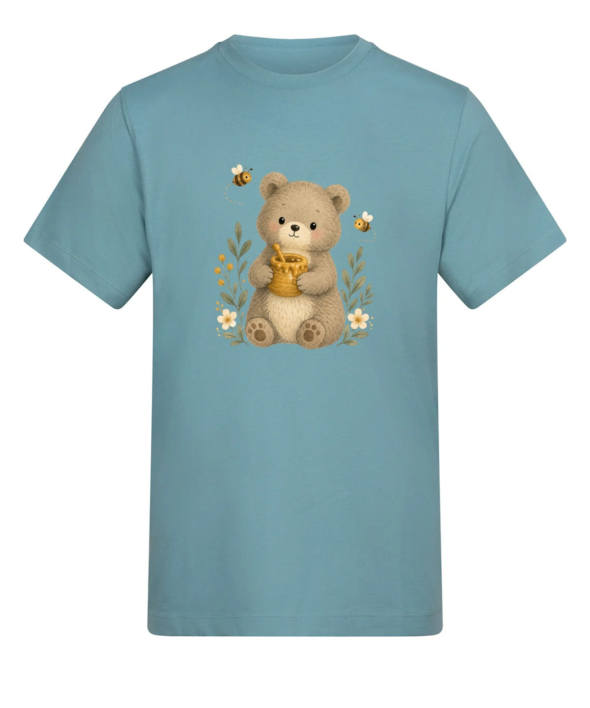 Bear and the Honey Bees Adult Unisex T-shirt - Once Upon a Woodland Seafoam colour variant image