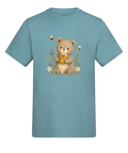 Bear and the Honey Bees Adult Unisex T-shirt - Once Upon a Woodland Seafoam colour variant image