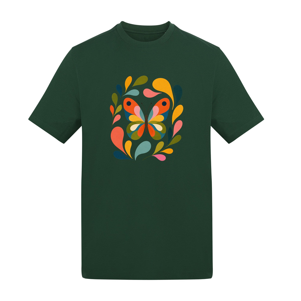 Wings in Bloom Adult Unisex T-shirt - Freeform Fauna Range Bottle Green colour variant image