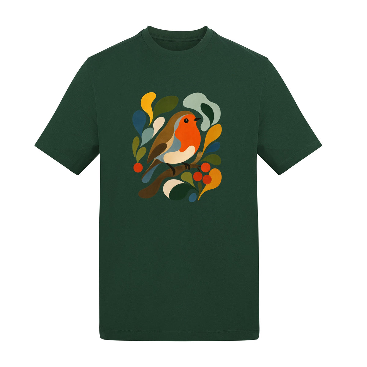 Hedgerow Harmony Adult Unisex T-shirt - Freeform Fauna Range Bottle Green colour variant image
