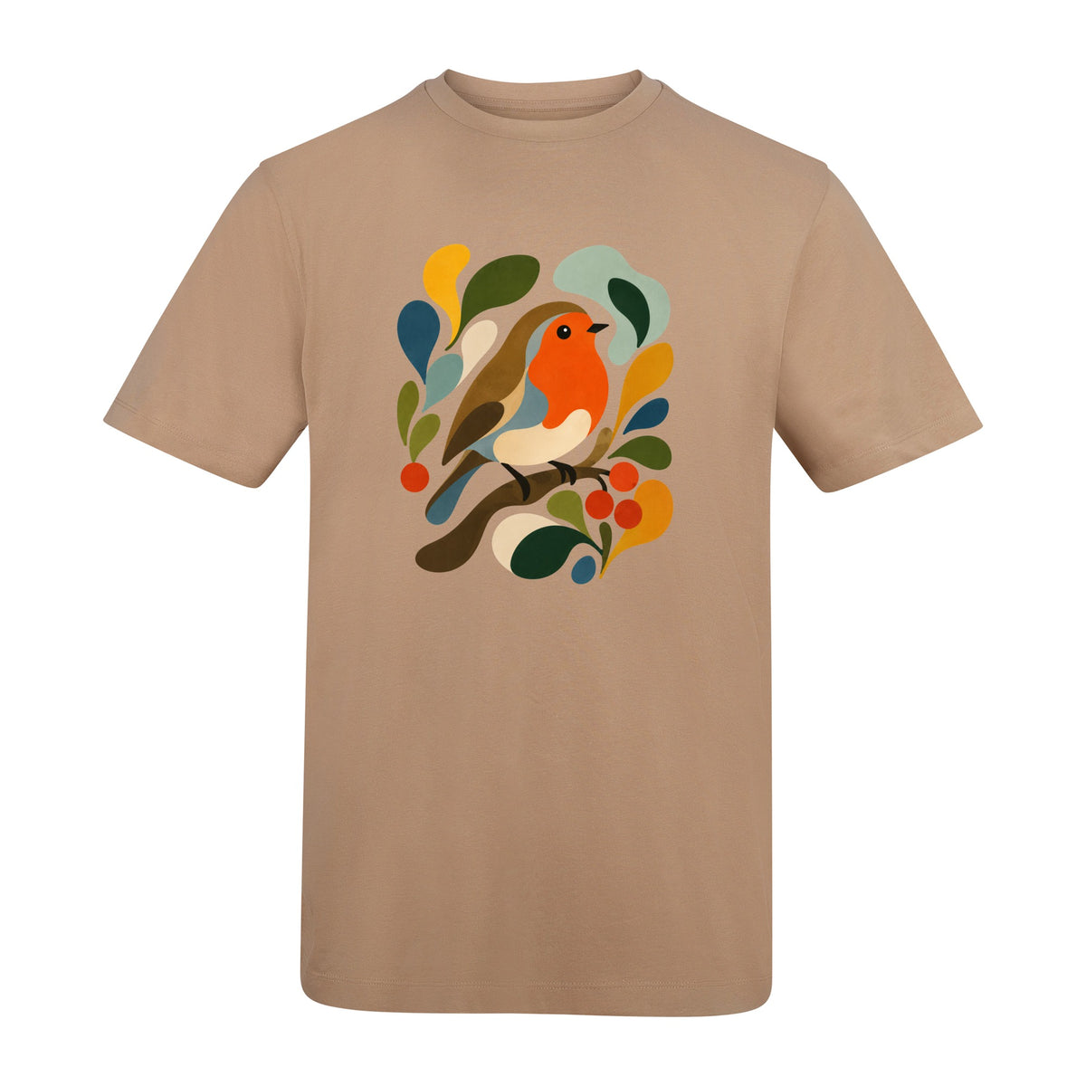 Hedgerow Harmony Adult Unisex T-shirt - Freeform Fauna Range Desert Sand colour variant image