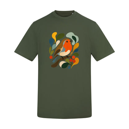 Hedgerow Harmony Adult Unisex T-shirt - Freeform Fauna Range Earthy Green colour variant image