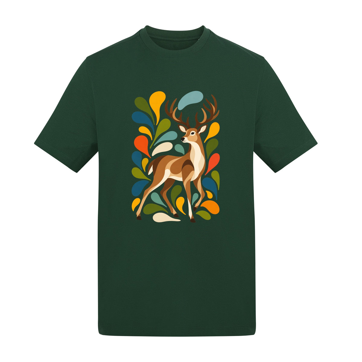 Woodland Majesty Adult Unisex T-shirt - Freeform Fauna Range Bottle Green colour variant image