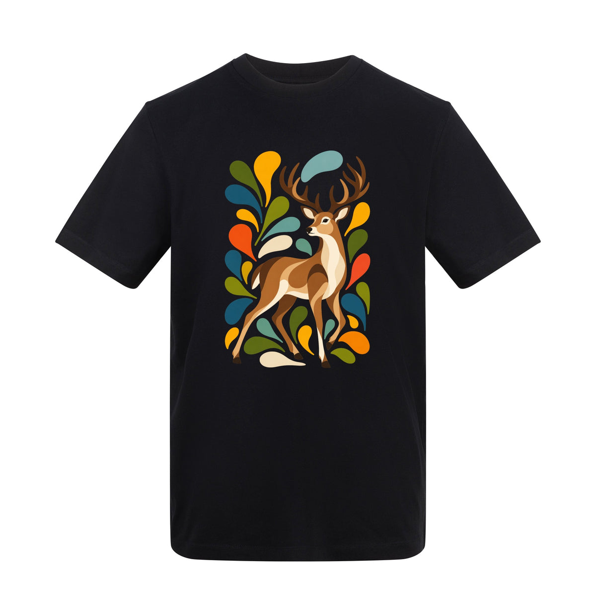 Woodland Majesty Adult Unisex T-shirt - Freeform Fauna Range Deep Black colour variant image