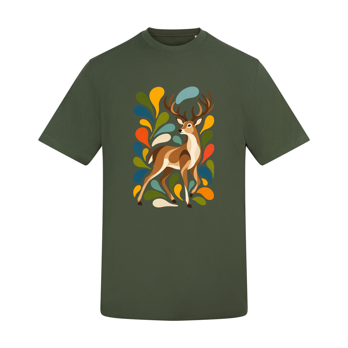 Woodland Majesty Adult Unisex T-shirt - Freeform Fauna Range Earthy Green colour variant image