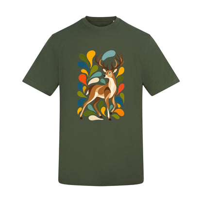 Woodland Majesty Adult Unisex T-shirt - Freeform Fauna Range Earthy Green colour variant image