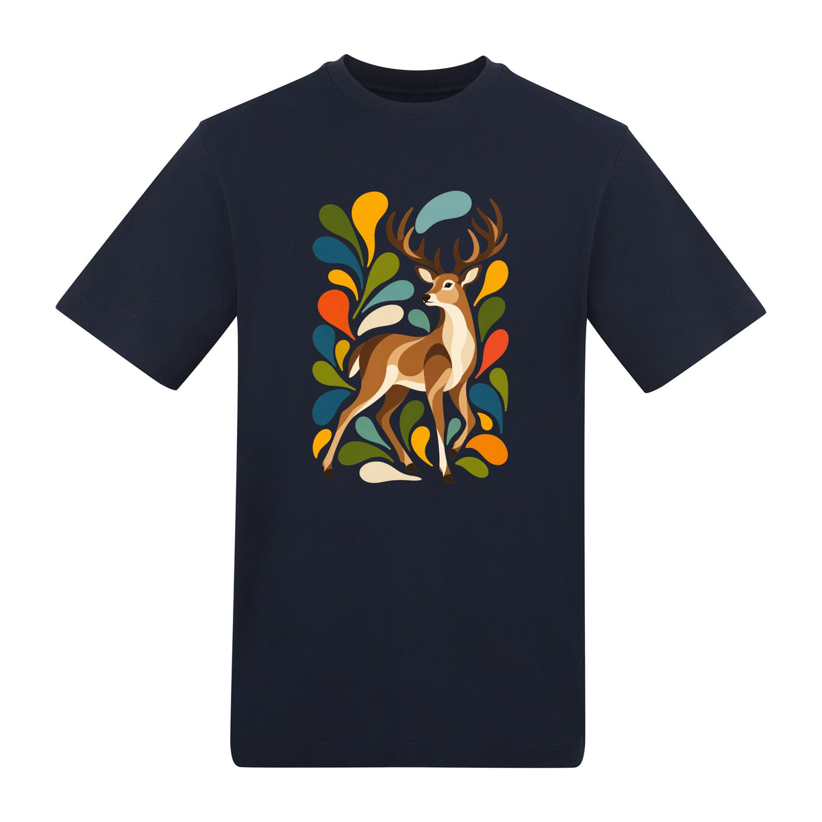 Woodland Majesty Adult Unisex T-shirt - Freeform Fauna Range French Navy colour variant image