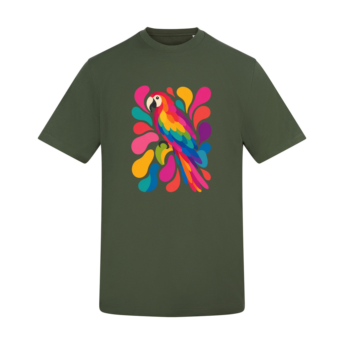 Tropical Burst Adult Unisex T-shirt - Freeform Fauna Range Earthy Green colour variant image