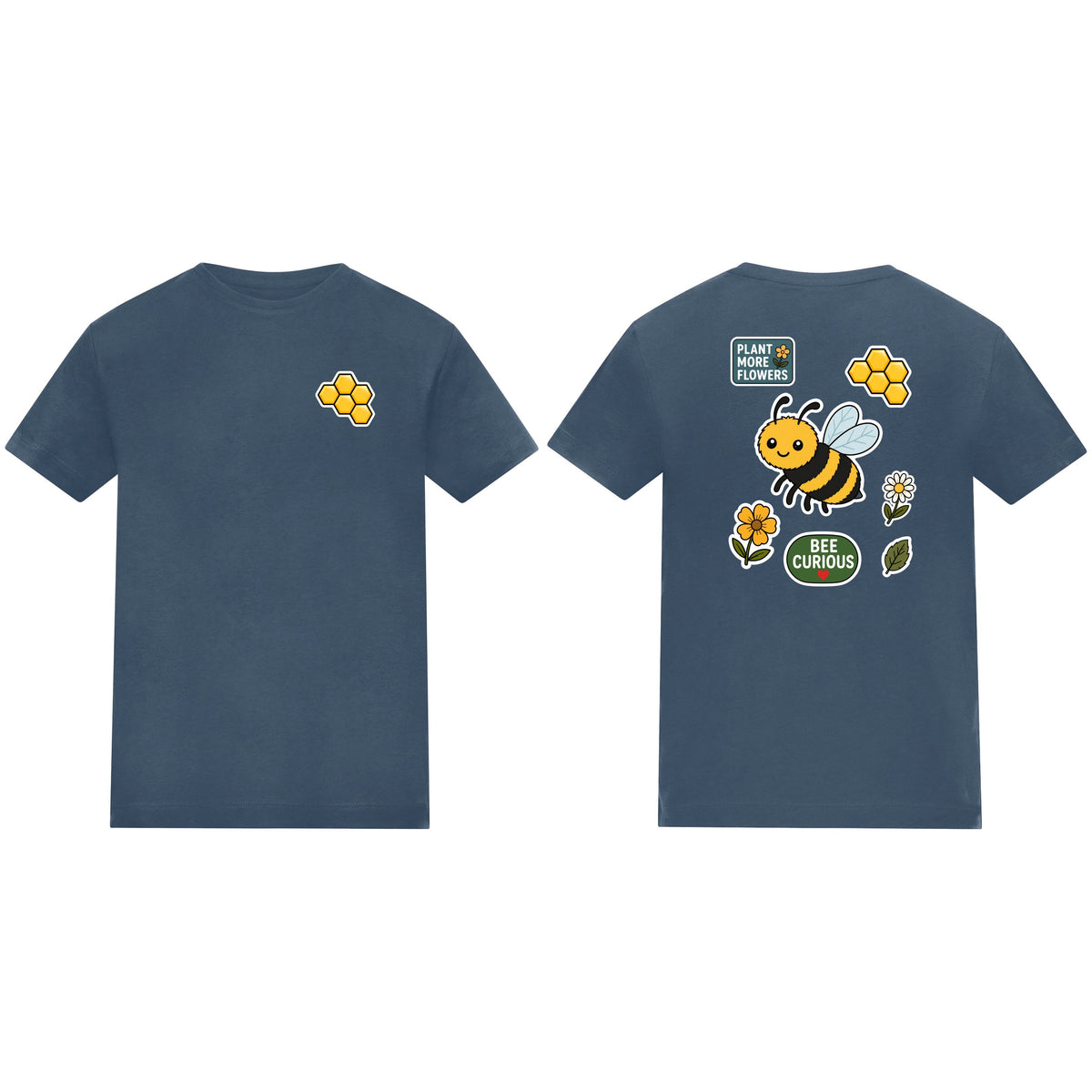 Bee Curious Adult Unisex T-shirt - Badges of the Wild Airforce Blue colour variant image