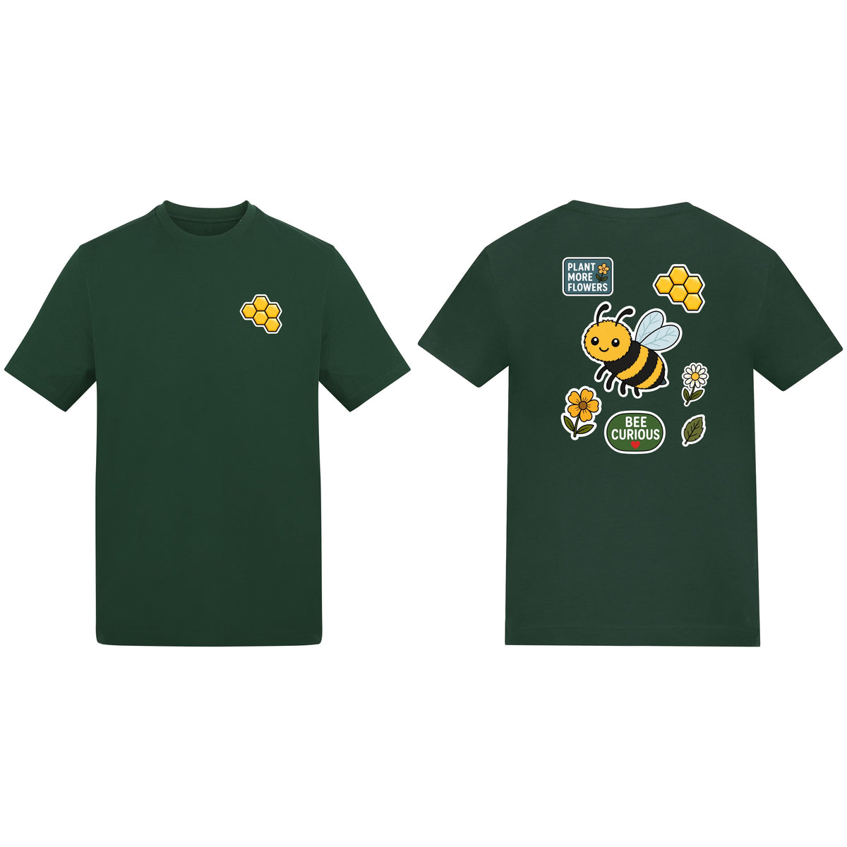 Bee Curious Adult Unisex T-shirt - Badges of the Wild Bottle Green colour variant image