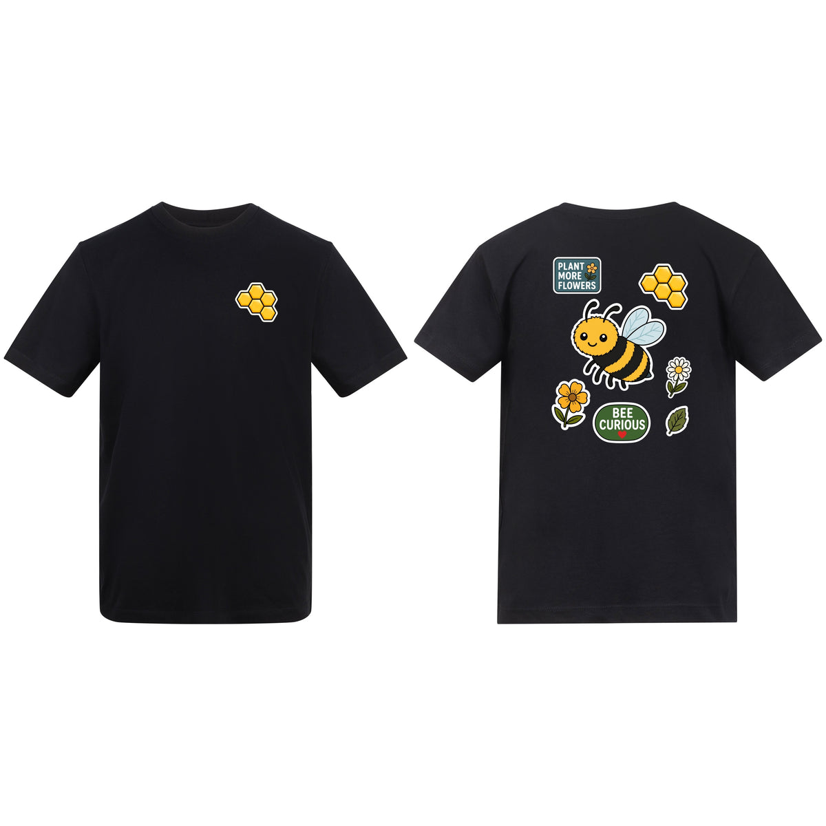 Bee Curious Adult Unisex T-shirt - Badges of the Wild Deep Black colour variant image