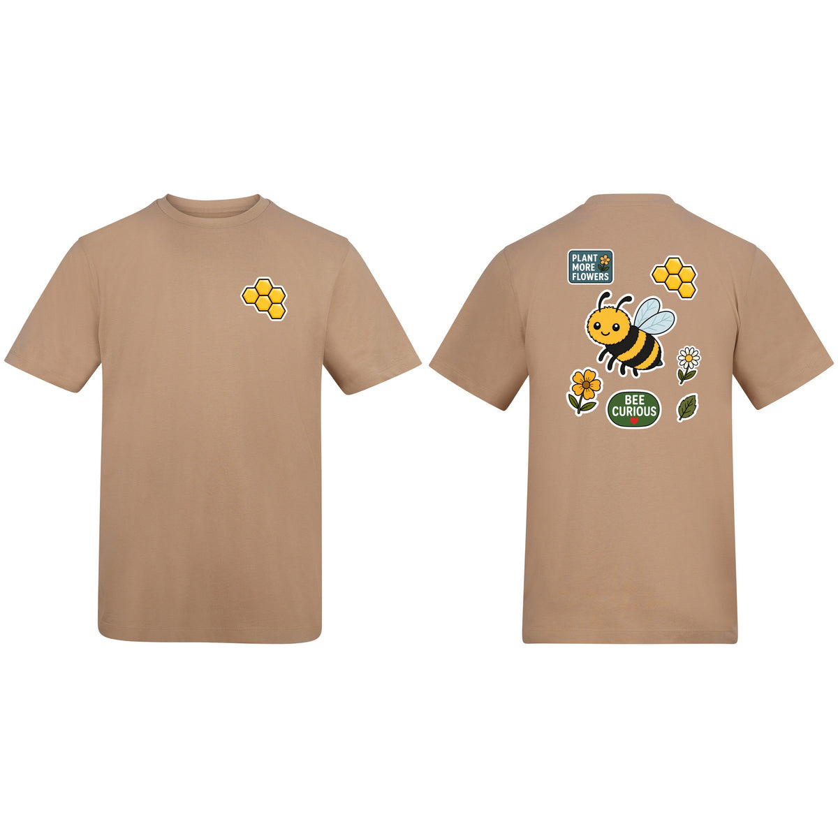 Bee Curious Adult Unisex T-shirt - Badges of the Wild Desert Sand colour variant image