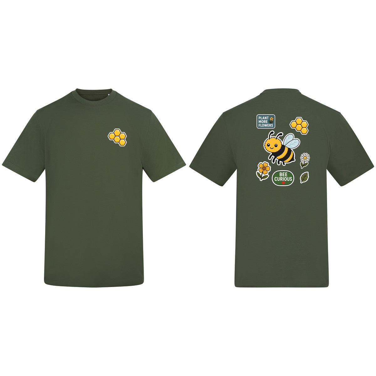 Bee Curious Adult Unisex T-shirt - Badges of the Wild Earthy Green colour variant image