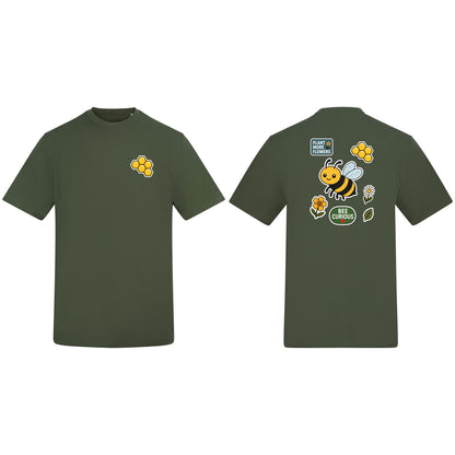 Bee Curious Adult Unisex T-shirt - Badges of the Wild Earthy Green colour variant image