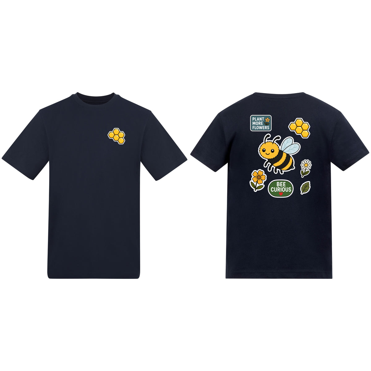 Bee Curious Adult Unisex T-shirt - Badges of the Wild French Navy colour variant image