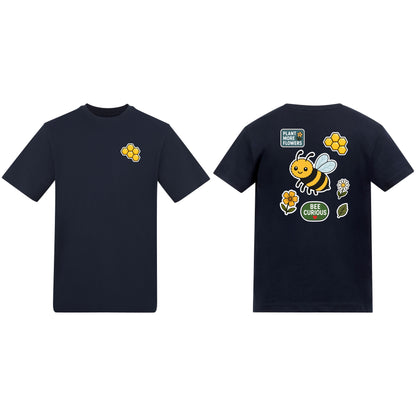 Bee Curious Adult Unisex T-shirt - Badges of the Wild French Navy colour variant image