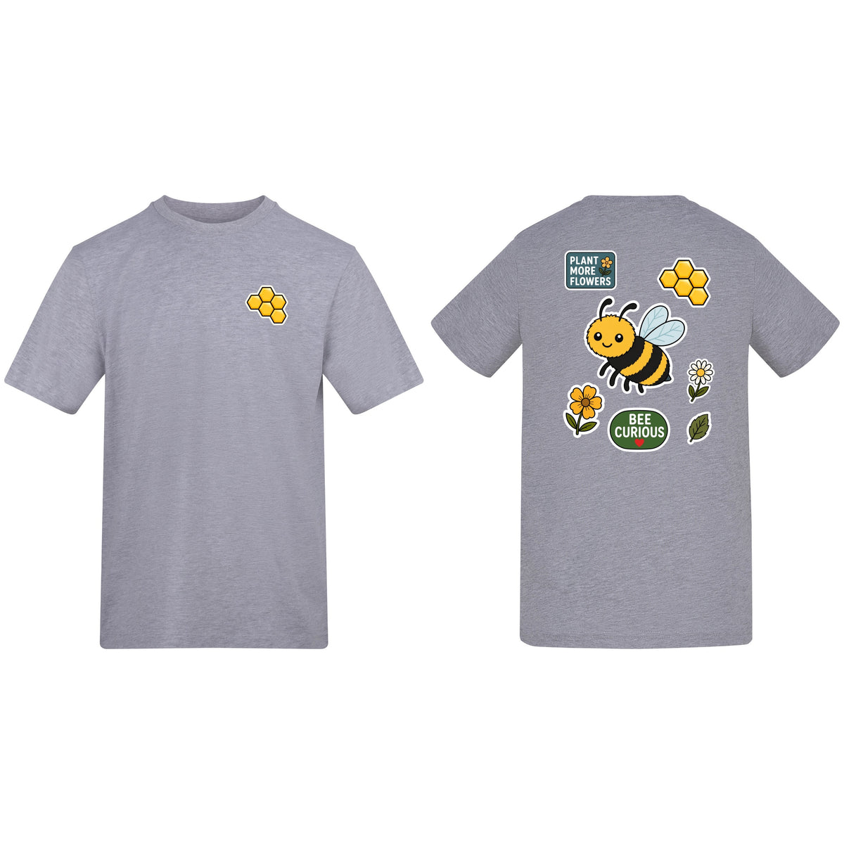 Bee Curious Adult Unisex T-shirt - Badges of the Wild Heather Grey colour variant image