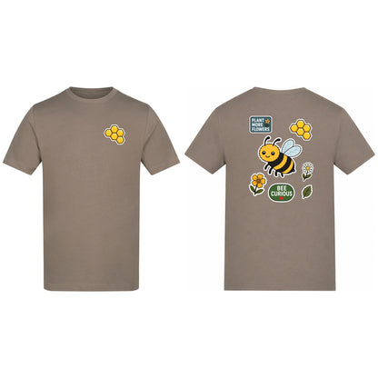 Bee Curious Adult Unisex T-shirt - Badges of the Wild Mocha Brown colour variant image