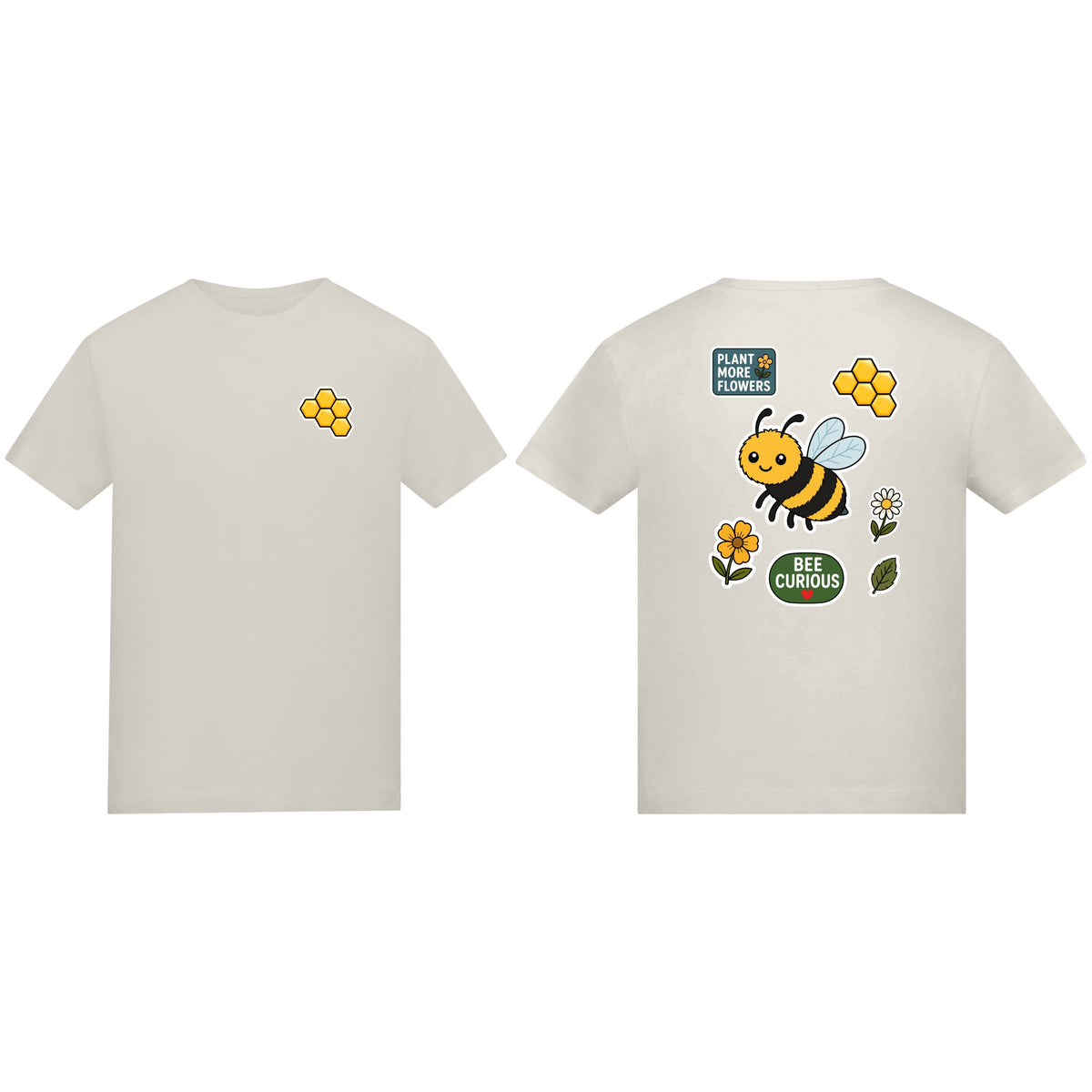 Bee Curious Adult Unisex T-shirt - Badges of the Wild Natural Stone colour variant image